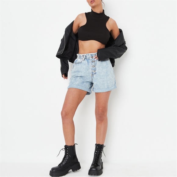 MISSGUIDED - Button Paperbag Waist Denim Shorts - Picture 5 of 14